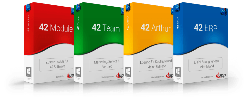 4 Packshots der 42 Software